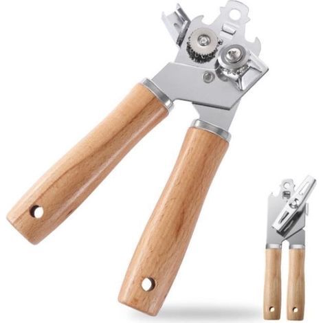 Manueller Dosenöffner – Multifunktional – 3 in 1 – Eisenfurnier – Buchenholz – 20 x 5 cm (1/4)