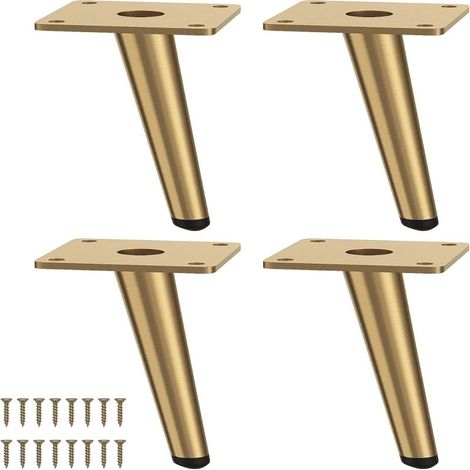 Pieds de rechange pour meubles, finition or brossé, 10 cm (4 pouces) (Convient aux tables basses, canapés modernes et minimalistes, meubles TV, chaises et repose-pieds) - Lot de 4 (1/5)
