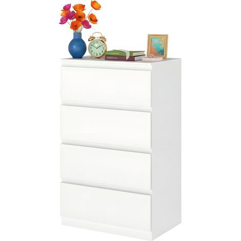 Kommode Weiß mit 4 Schubladen, Schubladenschrank für Wohnzimmer & Schlafzimmer (1/5)