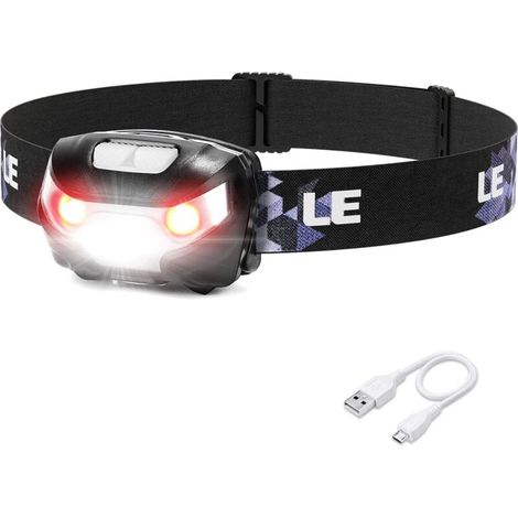 Powerful Rechargeable LED Headlamp, 1300 Lux USB Headlamp, 5 Lighting Modes with Red Light, 30 Hours Battery Life, Portable Headlamp for Camping, Fishing, DIY [Energy Efficiency Class A++]