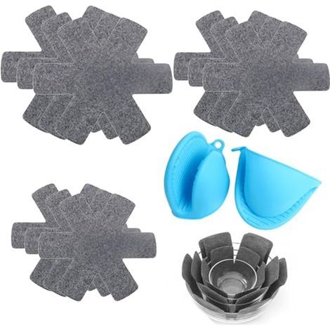 Kit 10 Pièces Protège-Poêles en Feutre 26/35/38 cm avec Gants Séparateurs gris pour empiler poêles, casseroles, plats et vaisselle e (1/4)