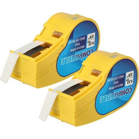 vhbw 2x Label Tape compatible with Brady BMP21-LAB, BMP21-PLUS, ID PAL, BMP21 Label Printer 6.4m x 9.35 mm, Black on White, plastic, Vinyl (1/4)