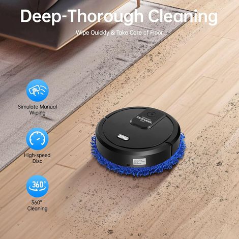 25 cm Robot Aspirateur Laveur Automatique 3 En 1 Sans Fil USB, Machine Laver Sols, Robot Balayeur Intelligent Fonction Nettoyage Humide/Sec PulvéRisation (Noir) (1/5)