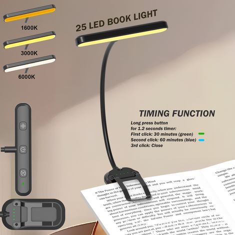 Moderne Klemm-Leseleuchte – Flexible Nachttischlampe, LED-Lampe für Piano, Büro oder Bücher, elegantes schwarzes Design, 25 W.