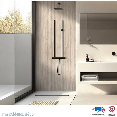 Panneau de douche : Lattes en bois - Couleur Blanc perle - Alu composite - 90 - 245 (1/4)