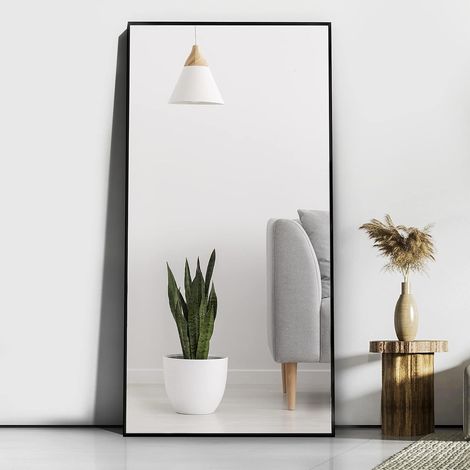 CASSILANDO 165 x 60 cm Miroir pleine longueur, miroir au sol, Cadre en alliage d'aluminium miroir sur pied, contre le mur pour chambre à coucher, dressing et miroir à cadre fin mural