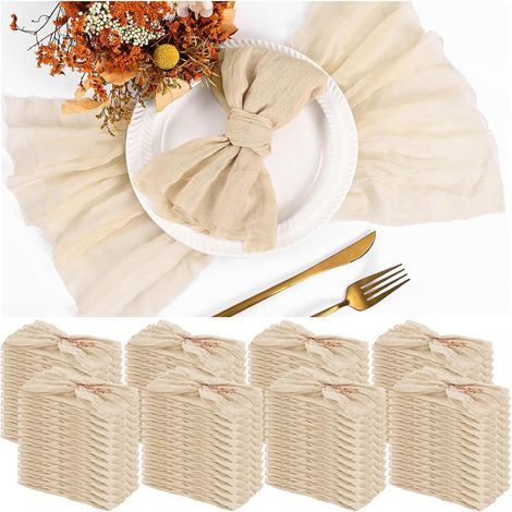 100 Serviettes en Tissu Beige pour dîner – Serviettes en Mousseline pour Mariage, froissées, lot pour fêtes Maison, déco Table Rustique, 43 x 43 cm (1/5)
