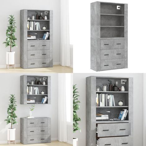 Buffet haut Gris béton Bois d'ingénierie - Buffet murale - Rangement (1/5)