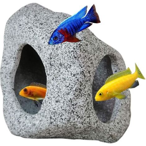 Cachette d'aquarium pour animaux de compagnie aquatiques pour se reproduire, jouer et se reposer, ornements en céramique sûrs et non toxiques, pierre décorative pour combattant (1/5)