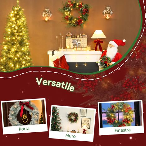 Guirlande LED blanche 60 cm pour Noël, avec minuterie, pommes de pin, baies, houx, vert sapin. (1/5)