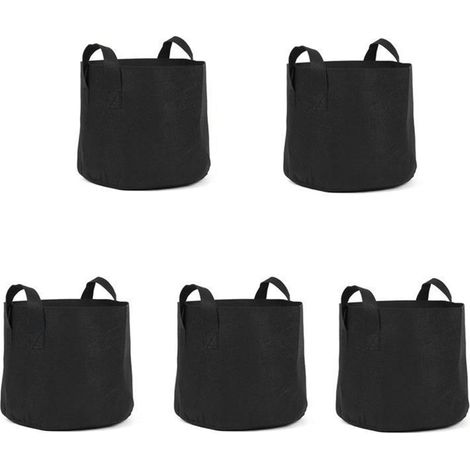 5pcs Grow Bag 5 Gallon Breathable Thickened Plant Fabric Pots with Handles for Trees Flowers Black
