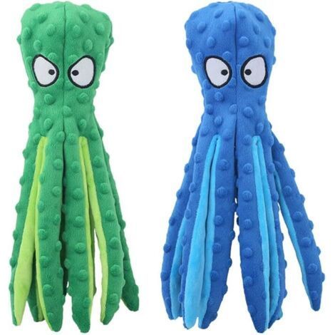 Squeaky Dog Toy, 2 Pieces 32cm Squeaky Toys for Puppy Dogs, Indestructible Plush Dog Toy, Interactive Dog Toy, Green, Blue (1/3)