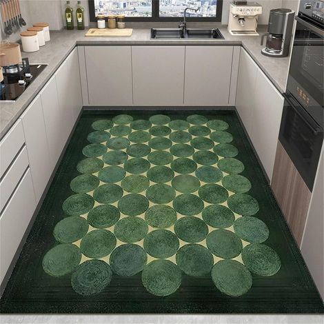 Large Diatomite Rug with Checkered Pattern, Quick Drying, Non-Slip, Oil Resistant, Super Absorbent, Washable for Kitchen, Bathroom, Laundry Room (Black and Green, 80x120cm) (1/5)
