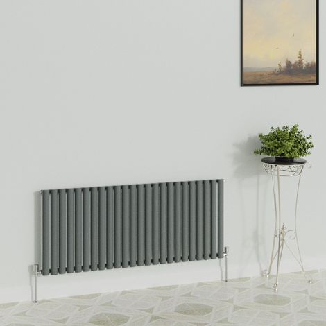 WarmeHaus Horizontal Oval Single Anthracite Radiator 600x1416mm (1/5)