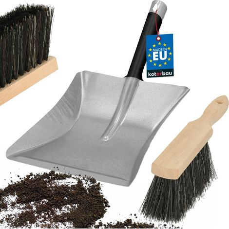 KOTARBAU® Pelle et Balayette - Pelle de Charbone en Acier Galvanisé - Balayette Bois - 30 cm - Gris et Naturel - Ramasse Poussière - Résistant - Ergonomique (1/5)