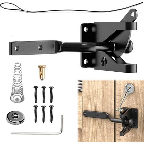 Verrou Porte Exterieur Automatique - Serrure Portail Exterieur en Acier Inoxydable Antirouille, Loquet Porte Exterieur pour Portillon Bois et Cloture, Kit de Serrure Porte Coulissante avec Vis (1/5)