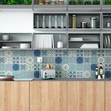 Sticker Mural Carrelage adhésif Cuisine Salle de Bain - 9 STICKERS CARRELAGES AZULEJOS EMILIANO - 9stickers10x10cm (1/5)