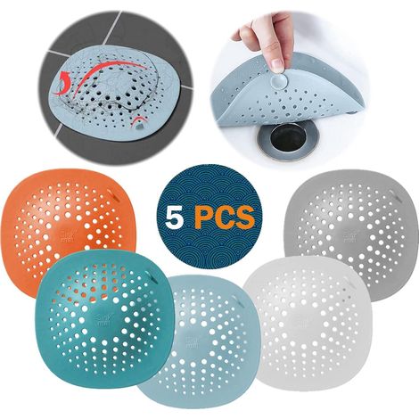 5 filtres de drain à ventouses en silicone 15 x 15 cm, 5 couleurs, crépines anti-bouchage pour évier, lavabo, douche et baignoire, filtres réutilisables pour cheveux et débris (1/5)
