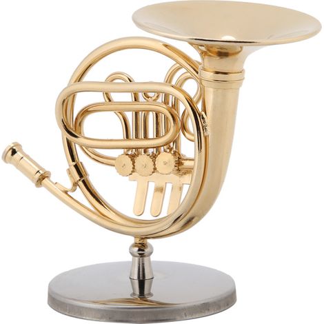 Miniature Cor d'Harmonie Doré 4 Pièces avec Support, Réplique d'Instrument Ornemental, Cadeau de Noël (1/5)