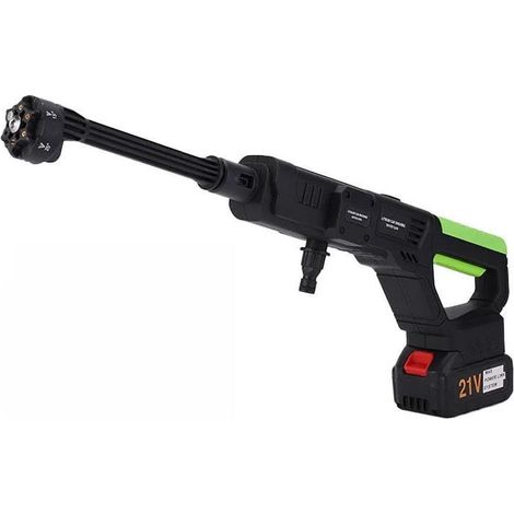 Akku-Hochdruckreiniger, tragbarer 6-in-1-Hochdruckreiniger mit verstellbarer Düse, 9 m Reichweite, zur Reinigung von Autos und Böden (Schwarz und Grün mit 21 Batterien) (1/4)