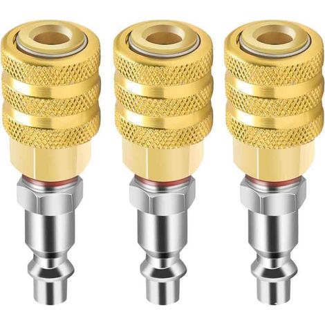 Gonfleur de pneus fermé et verrouillable, gonfleur de pneus en laiton FNPT 1/4 pouce avec raccord rapide (paquet de 3)