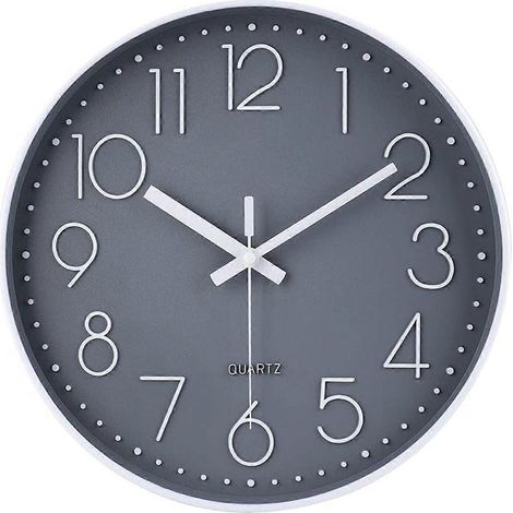 Horloge murale silencieuse 14 pouces, fonctionnement à piles, couleur grise, sans tic-tac pour salon, bureau ou chambre (1/5)