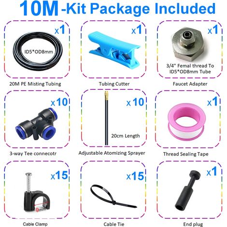 Kit de brumisateur universel réglable (tube de 8 mm de diamètre - 10 m) pour l'irrigation des pelouses et jardins. (1/5)