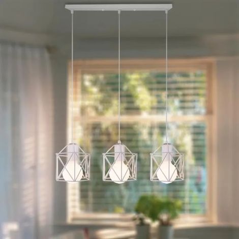 Lustre Suspension Industrielle Moderne en Carré Blanc Lampe Suspension en Fer Forge Style Nordique pour Salon Chambre (1/4)