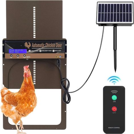 Porte Poulailler Automatique Solaire Anti-Pincement avec Minuterie/Capteur de Lumière, Porte Automatique Poulailler Solaire Grand Panneau Solaire Batterie Haute Capacité Télécommande (1/5)