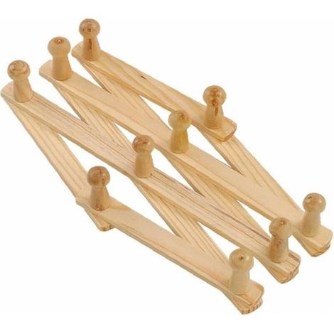 Porte-Manteau en Bois Naturel Mural Extensible Accordéon Peg Hanger Chapeau Closet Crochet Expansion Porte Repliable Cintre en Bois (1/5)