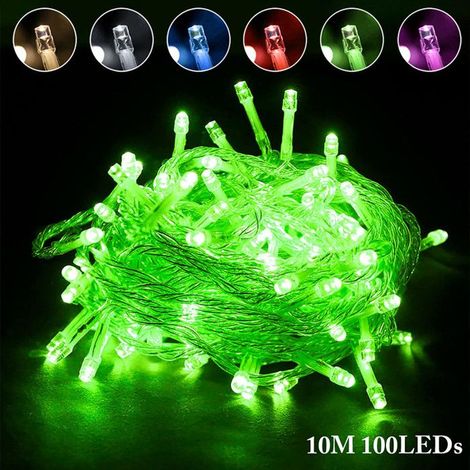 1 Guirlande lumineuse, 100 LED, 10M, Vert, IP44 étanche, 8 modes, pour Noël, mariage, jardin, intérieur, extérieur