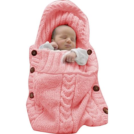 Couverture d'emmaillotage pour nouveau-né, gigoteuse en tricot, sac de couchage, couverture pour poussette pour bébé (rose clair) (0-6 mois) (1/5)