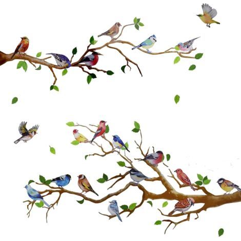 PA Wandtattoo „Kleine Vögel auf Baumzweigen“ aus PVC (25 x 35 cm), abnehmbar, abziehen und aufkleben, für Schlafzimmer, Büro, Klassenzimmer, Wohnzimmer (1/5)