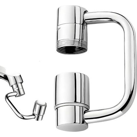 Rallonge de robinet, nouveau robinet d'extension multifonctionnel rotatif à 1080°, rallonge de robinet pivotante pour salle de bain et cuisine (argent, 1 pièce) (1/5)