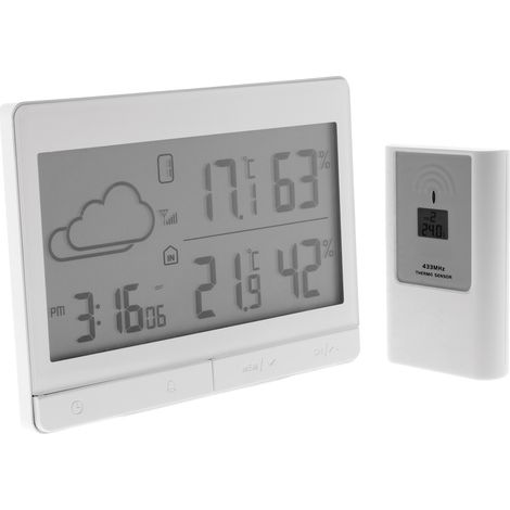 Otio – Station météo sans fil IP44 avec capteur extérieur – Affichage Clean&Clear – Température et humidité int/ext – 6 prévisions météo