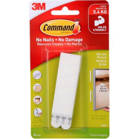 Bandes Suspendues pour Grandes Photos, Paquet de 4x2 Bandes Adhésives, Blanc - Fixation Sans Dommage - Pour Affiches, Cadres et Miroirs (1/2)
