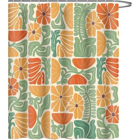 Tenda da doccia Lollanda in stile bohémien, 180x180 cm, motivo floreale astratto, materiale in poliestere impermeabile, con 12 ganci, design moderno con stampa digitale. (1/5)