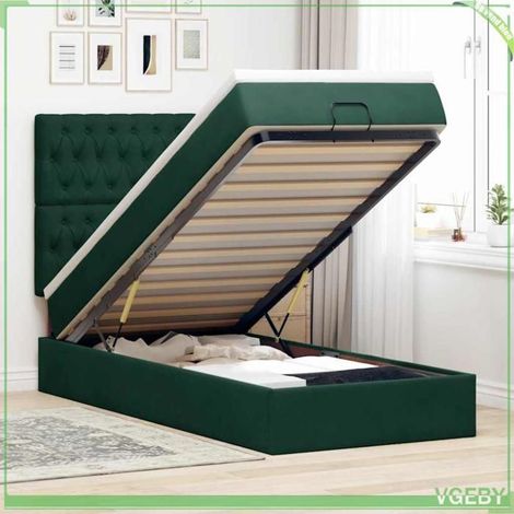 Cadre de lit ottoman avec matelas - 80x200 cm - Velours vert foncé - Rangement hydraulique - Matelas 20 cm (1/5)