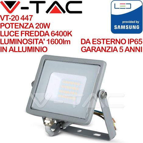 V-TAC PRO VT-20 Faro LED SMD Chip Samsung 20W Colore Grigio IP65 Bianco freddo - 6500K (1/5)