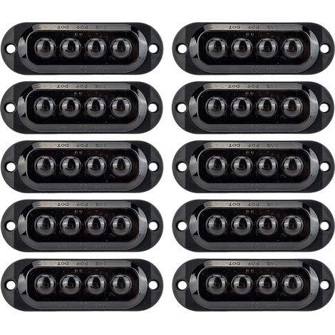 Lot de 10 Feux de Position Latéraux à 4 LED - Feux de Gabarit pour Remorque 12-24V Clignotants Latéraux pour Remorques Camions Camping-Cars Bus Voitures Universels Étanches 3000K (Ambre/Jaune) (1/5)