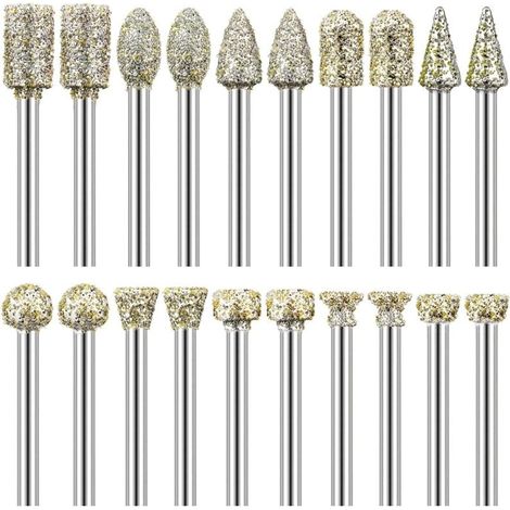 20 Stück Diamantfräser, 1/8-Zoll-Schaft, kompatibel mit Dremel, zum Schnitzen, Gravieren, Schleifen, Polieren von Stein, Fels, Glas, Keramik