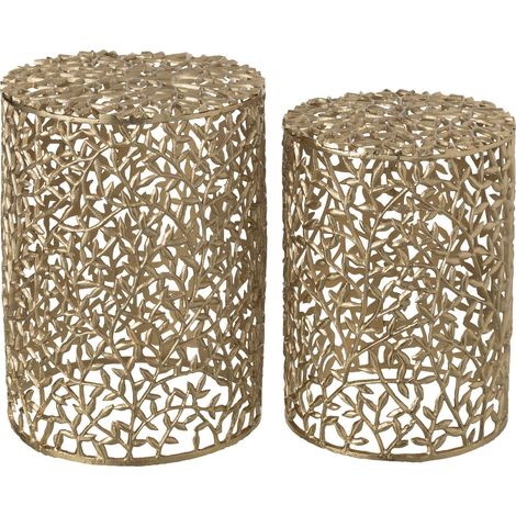 Lot de 2 tables d'appoint rondes 33 et 37 cm en aluminium doré (1/5)