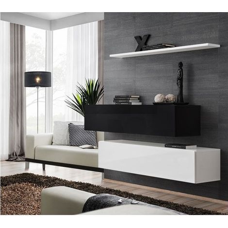 Ensemble mural - Switch SB II - 2 bancs blanc et noir - 1 étagère blanche - Livraison gratuite