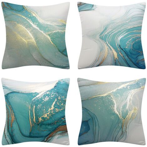 Lot de 4 taies d'oreiller bleu sarcelle Turquoise et gris doré taies d'oreiller peinture d'art abstrait marocain taie d'oreiller pour chambre canapé salon décor voiture 18 x 18 pouces (1/5)
