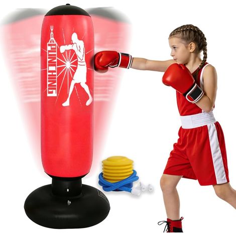 Freestanding Punch Bag for Children, 160 cm Inflatable Standing Punch Bag with Air Pump, Standing Punch Bag for Boys and Girls from 6 Years for Training MMA, Martial Arts and Boxing Training (1/5)