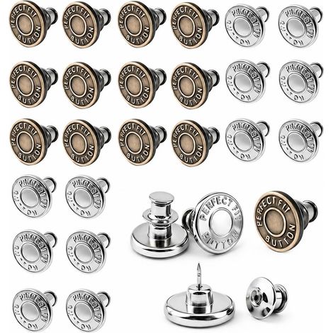 24PCS Boutons de Jean sans Couture, 12 Argent et 12 Cuivre, 17 mm, Pour Ajustement et Réparation de Pantalons, Shorts, Vestes, Ceintures, DIY et Accessoires Métalliques Durables (1/5)