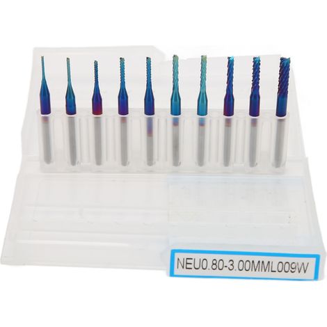 10 fraises hélice nano revêtement bleu, queue 1/8 pouce, acier tungstène, pour PCB fibre carbone bois dur, Ø0,8-3,0mm (1/5)