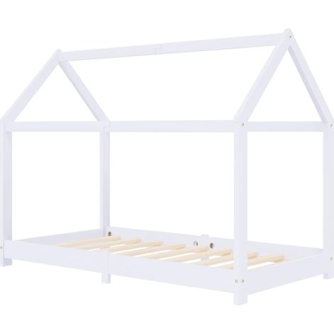 Lit simple Cadre de lit d'enfant Blanc Bois de pin massif 70x140 cm