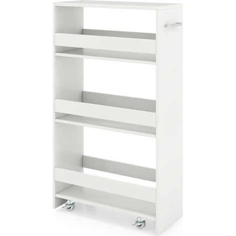 Pour Espaces Réduits Déplacement Facile Desserte Étroite à Roulettes 4 Niveaux Chariot avec Prises Intégrées Blanc (1/2)