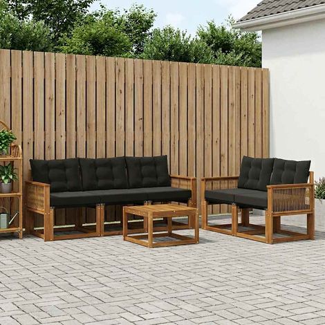 vidaXL Outdoor-Sofagarnitur mit Kissen 6 pcs Natürlich und Schwarz (1/5)